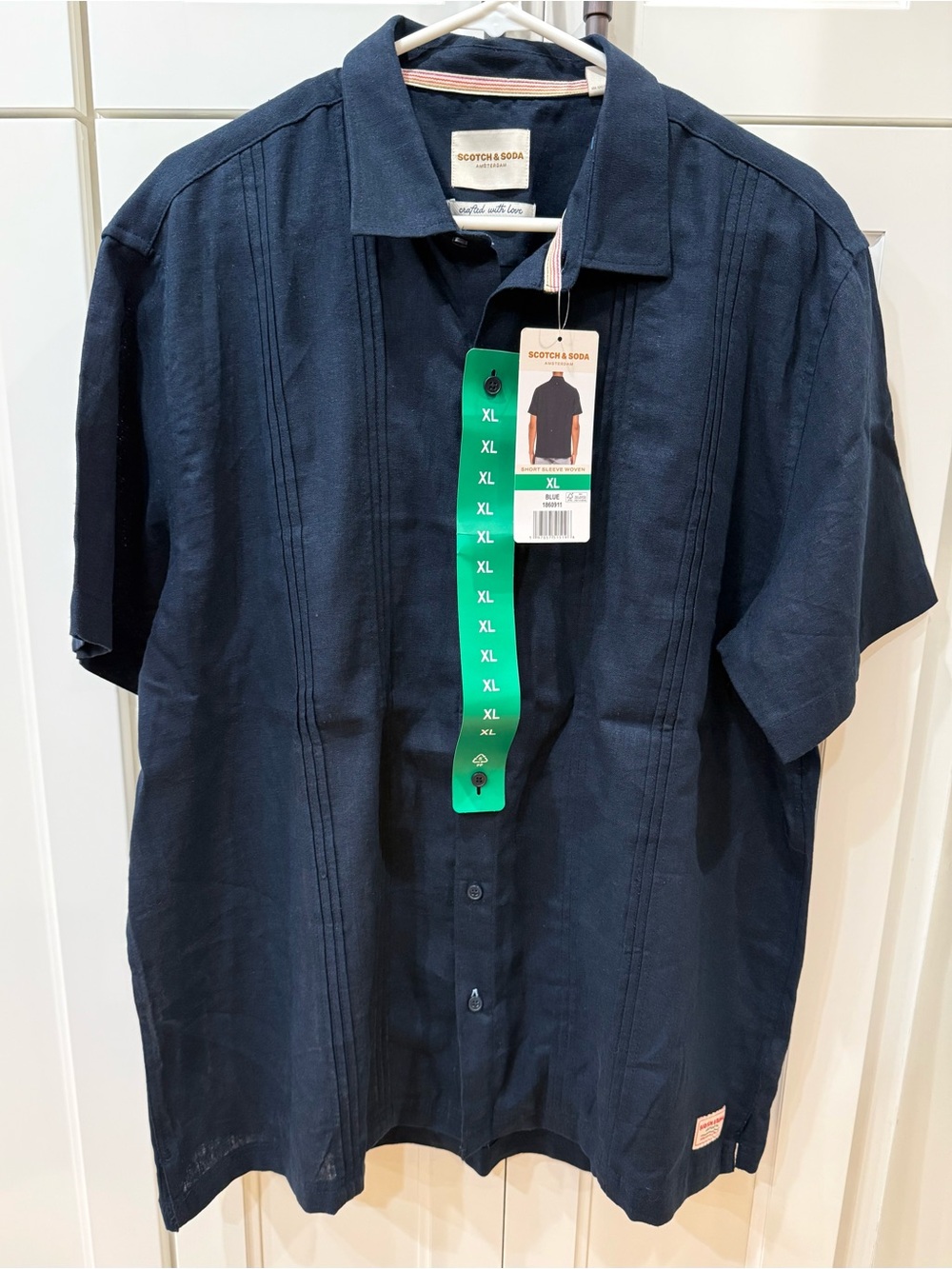Scotch & Soda Shirt Mens Navy Blue Linen Short Sleeve Button Front Casual XL